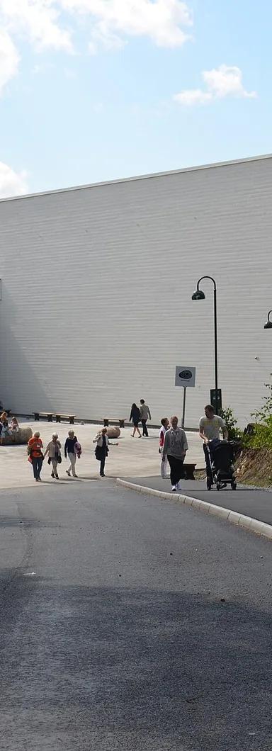 Entrance to the Artipelag art museum among pine trees in Gustavsberg