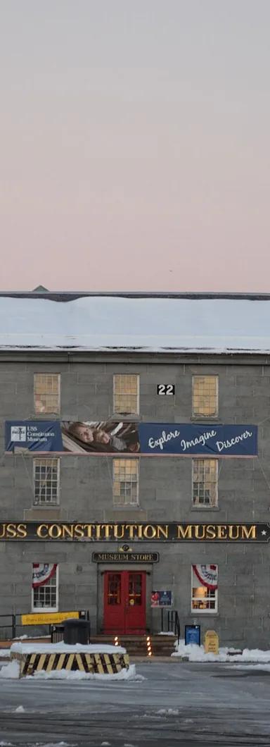 The granite USS Constitution Museum building in the Charlestown Navy Yard, Boston