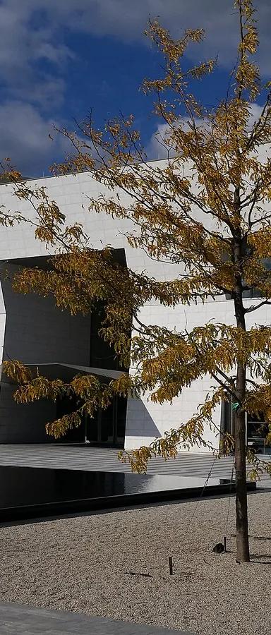 White stone exterior of the Aga Khan Museum in Toronto