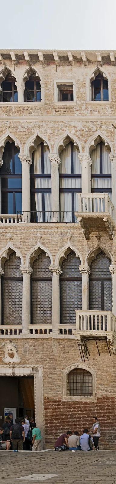 Gothic facade of Palazzo Fortuny (Palazzo Pesaro Orfei) on Campo San Beneto, Venice