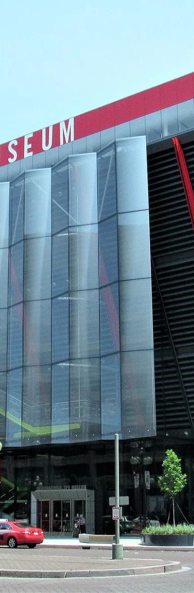 Exterior of the International Spy Museum's black-and-red glass building at L'Enfant Plaza, Washington, DC