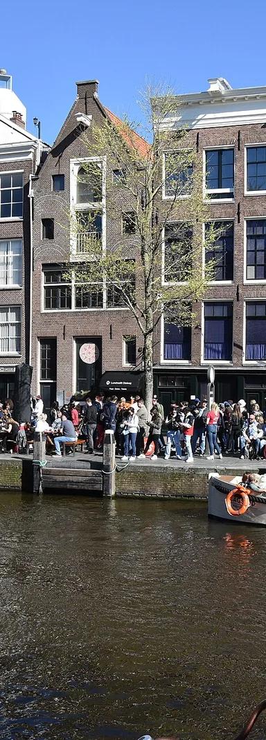 Exterior of the Anne Frank House on the Prinsengracht canal in Amsterdam