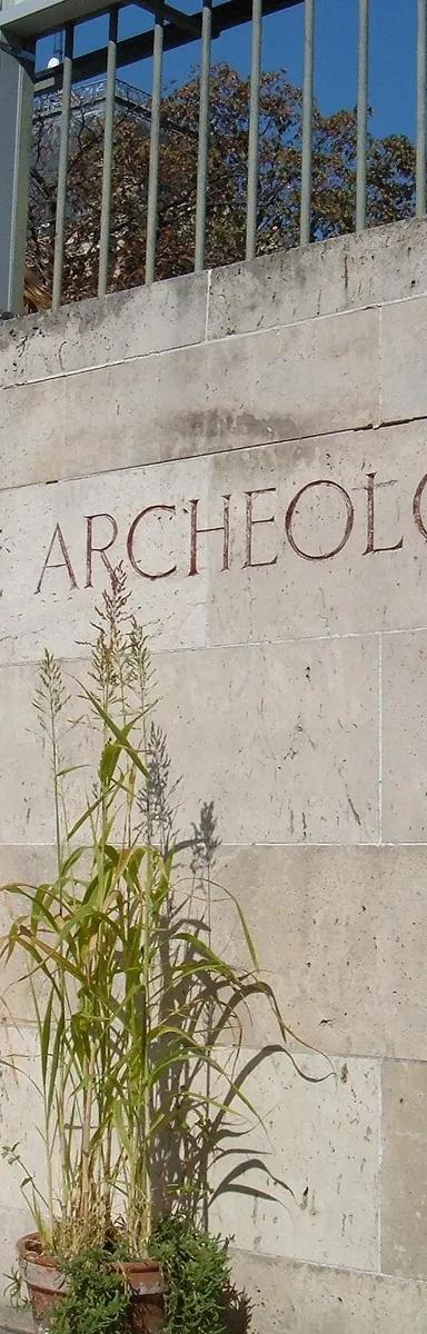 Entrance to the Crypte archéologique de l'île de la Cité on the Notre-Dame forecourt, Paris