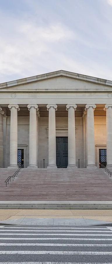 The neoclassical West Building of the National Gallery of Art on the National Mall, Washington, DC