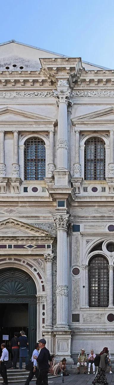 Marble Renaissance facade of the Scuola Grande di San Rocco on Campo San Rocco, Venice
