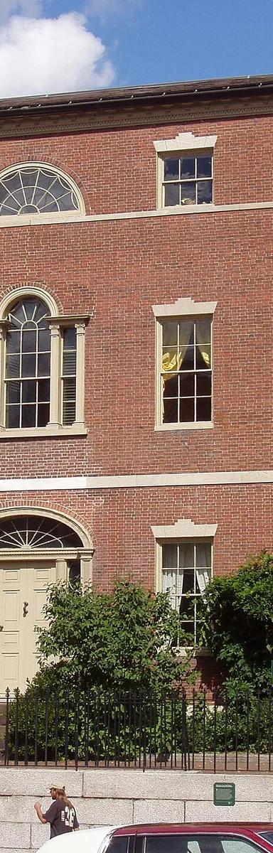 Exterior of the First Harrison Gray Otis House, a three-storey red-brick Federal mansion at 141 Cambridge Street, Boston