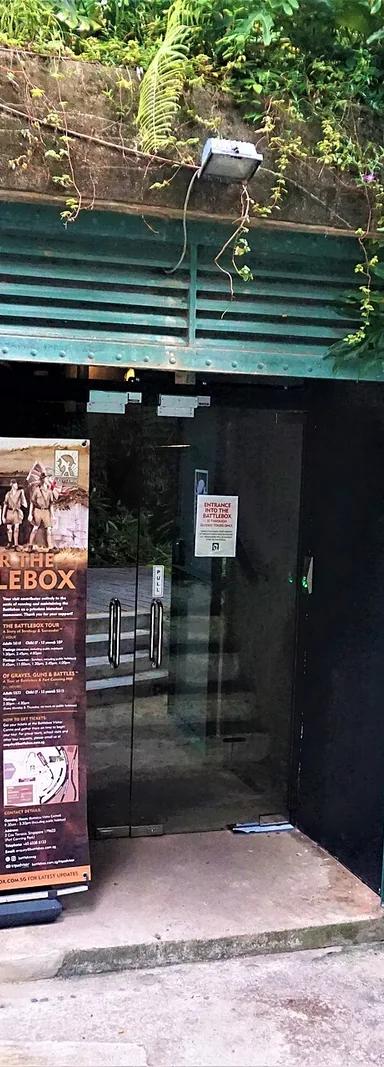 Exterior entrance of The Battlebox bunker at Fort Canning Park, Singapore