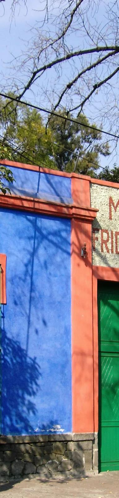 The cobalt-blue exterior walls of the Casa Azul, Museo Frida Kahlo, in Coyoacán