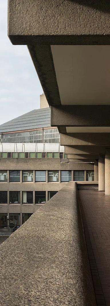 The Barbican Centre's brutalist facade and iconic balconies