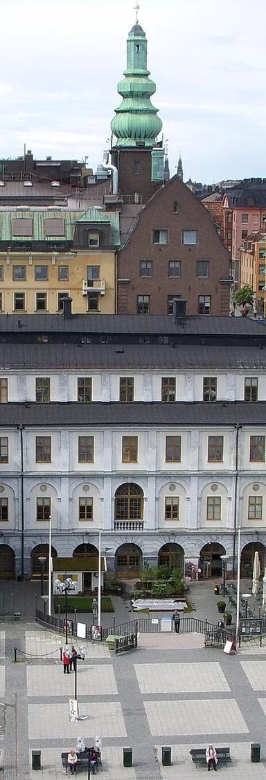 Stockholm City Museum in Södra stadshuset seen across the Ryssgården courtyard at Slussen