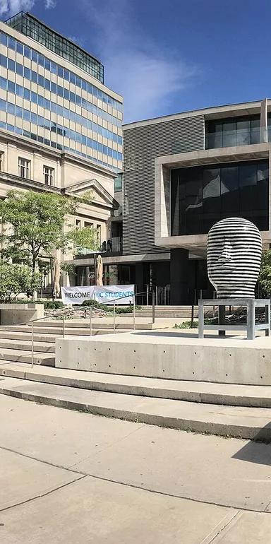 Limestone and glass facade of the Gardiner Museum on Queen's Park, Toronto